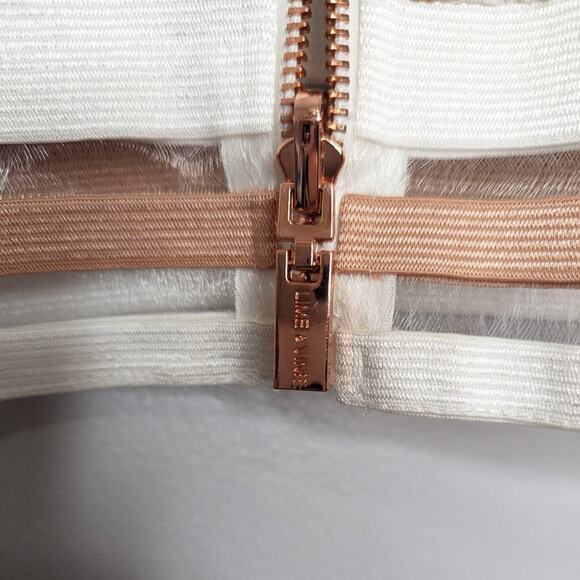 Lime & Vine White Rose Gold Swirl Pattern Cropped Jacket Long Sleeve Zip Up M - Picture 9 of 12